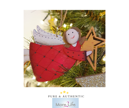 Wooden flying Christmas angel with star
