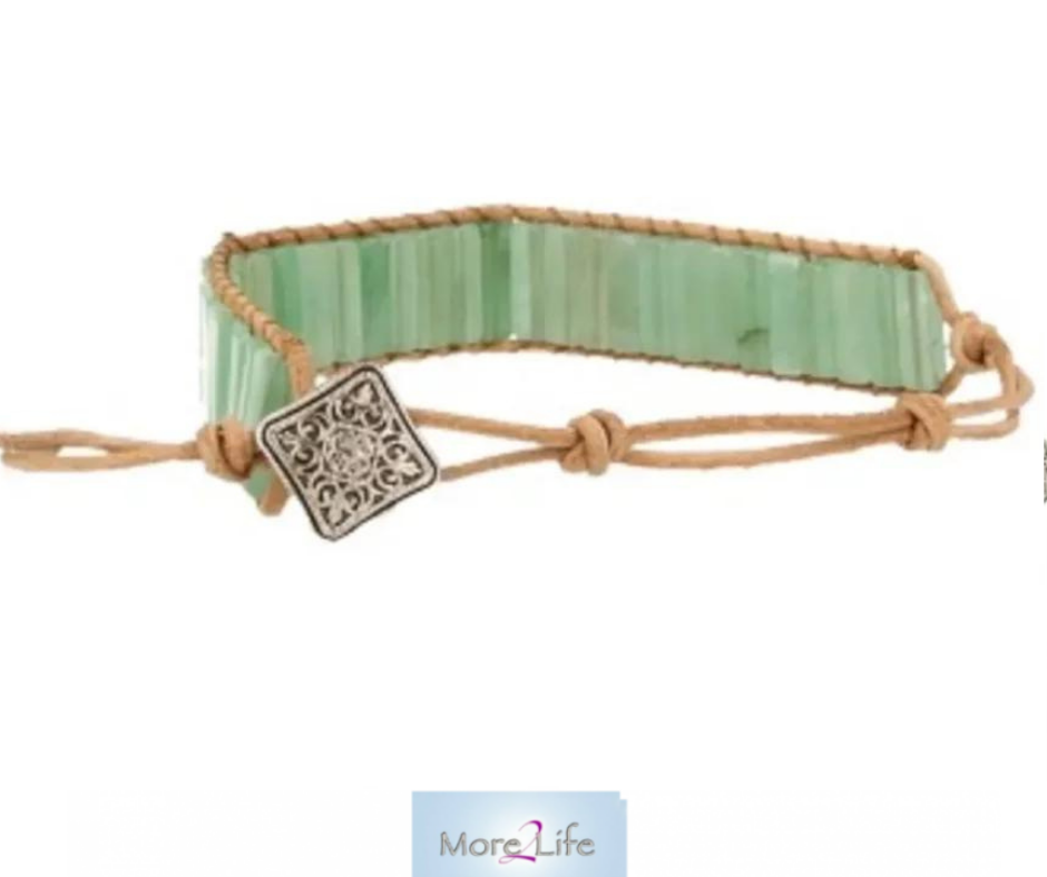Aventurine leather bracelet - gipsy style - Lucky charm