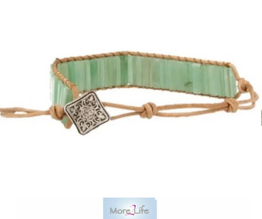 Aventurijn leren armband - gipsy style - Geluksbrenger