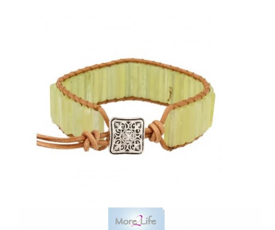 Jade leren armband - gypsy style - Manifestatiesteen!