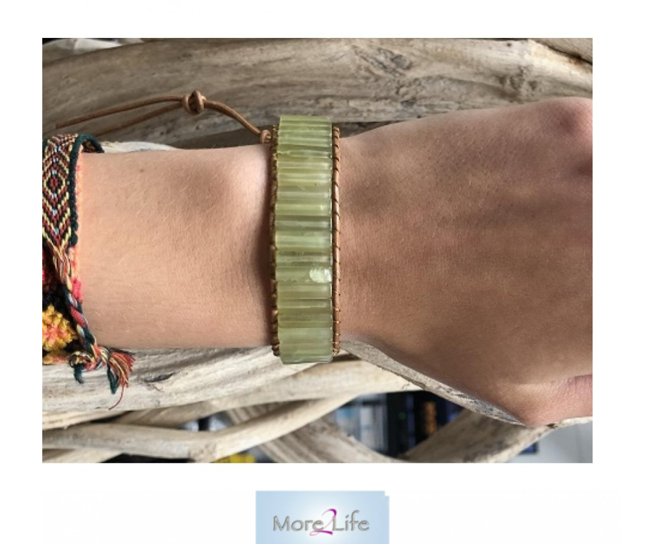 Jade leren armband - gypsy style - Manifestatiesteen!
